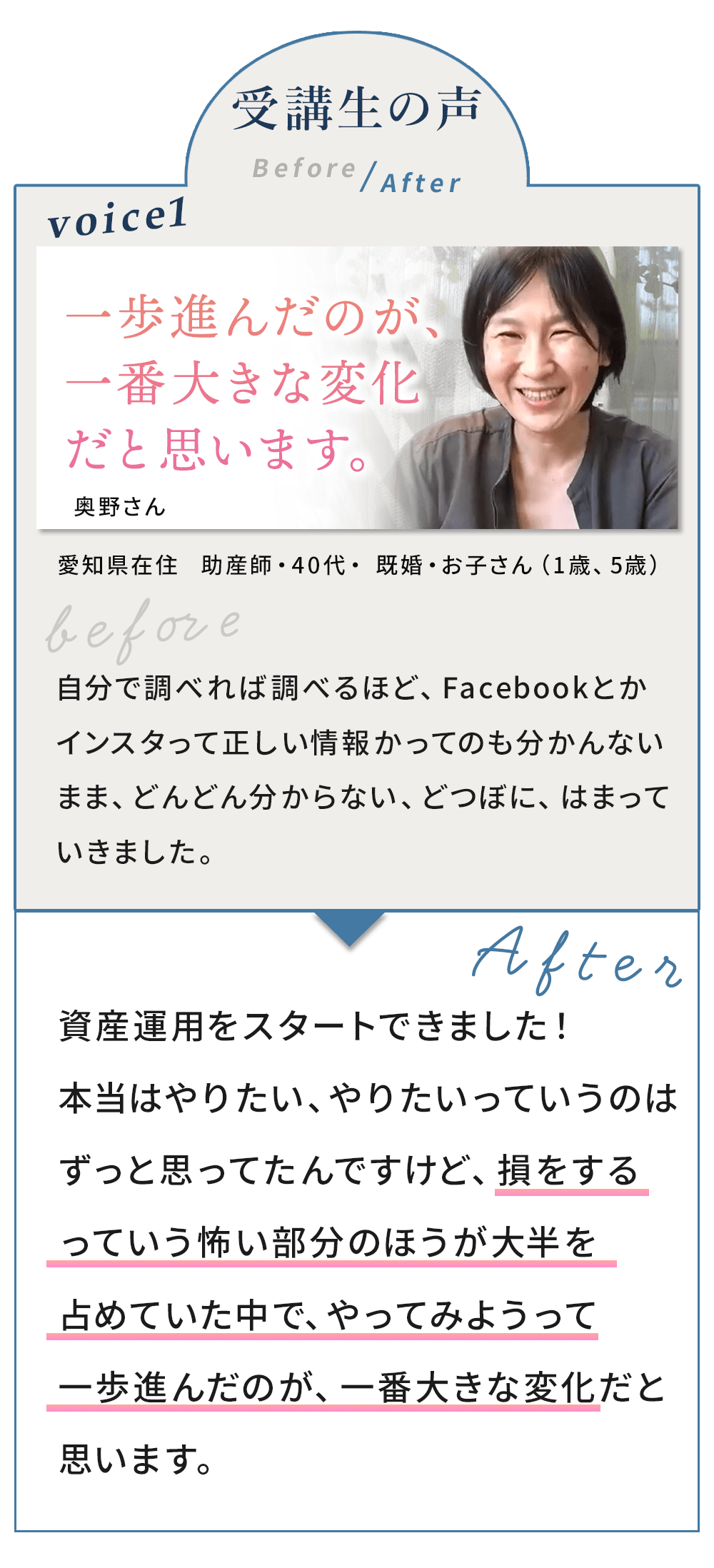 お客様の声（奥野さん）